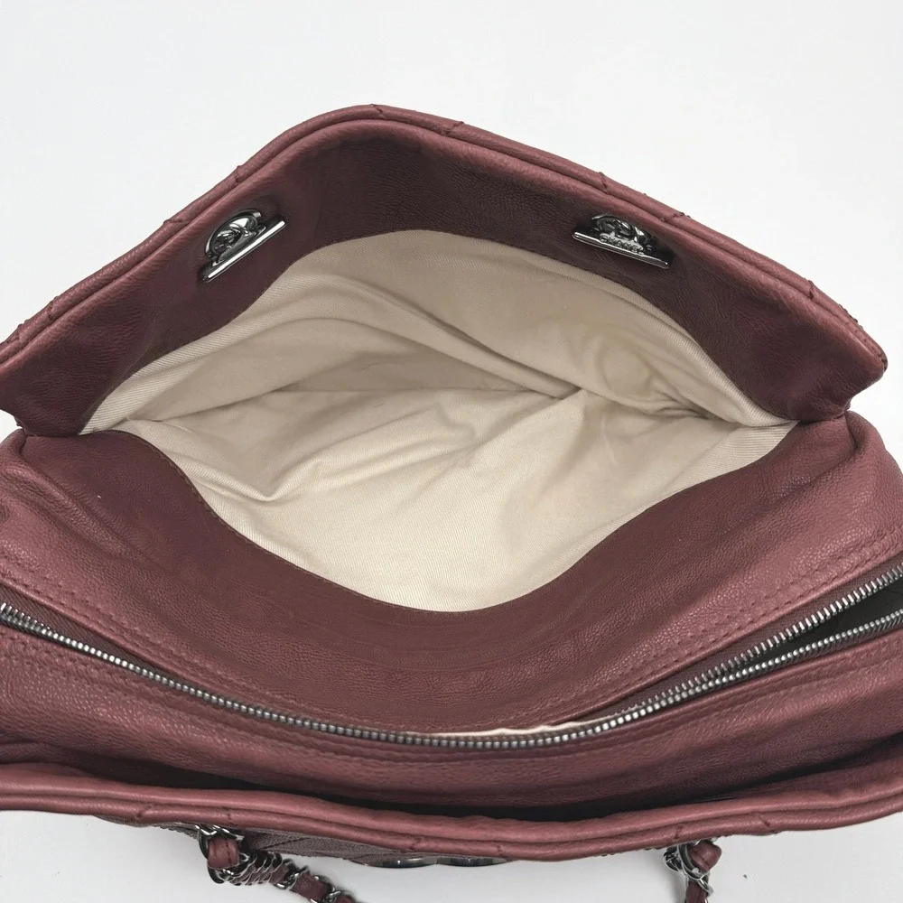 Chanel‎ Bordeaux Red Leather Diamond Stitch CC Logo Chain Bag Silver Hardware